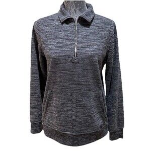 Roots Canada Women M Heather Gray Quarter Zip Pullover Space Dye Performance Top